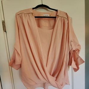 Calvin Klein criss cross blouson high low blouse